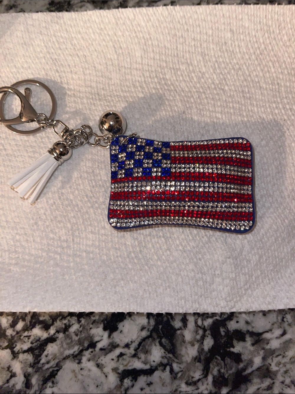 GANZ Shiny Puffy American Flag Keychain /Bag charm with Silver Bell New